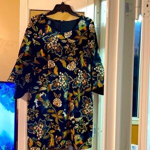INTERNATIONAL CONCEPTS BLACK FLORAL MINI DRESS KNEE LENGTH BELL SLEE…